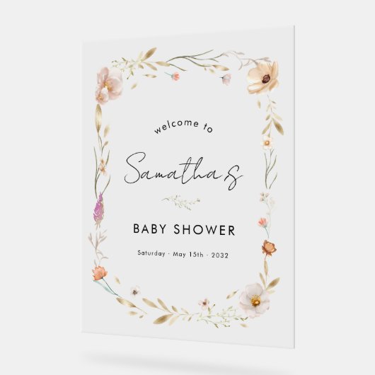 Boho Flower Baby Shower Acryl Bord (Hoek)