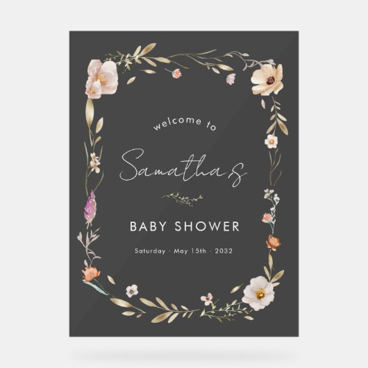 Boho Flower Baby Shower Acryl Bord (Voorkant)