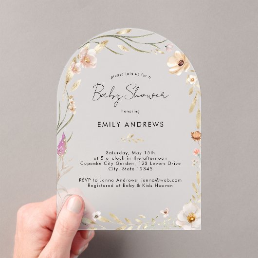 Boho Flower Baby Shower  Acryl Uitnodigingen (Insitu (Draagbaar))