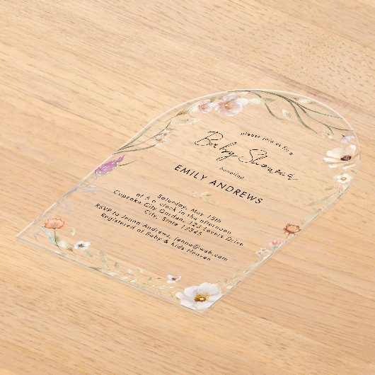 Boho Flower Baby Shower Acrylic Acryl Uitnodigingen (Laagn)