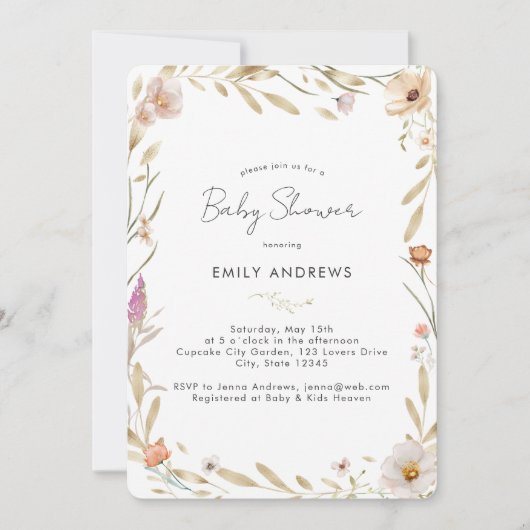Boho Flower Baby shower Kaart (Voorkant)