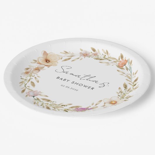 Boho Flower Baby Shower Papieren Bordje (Gekanteld)
