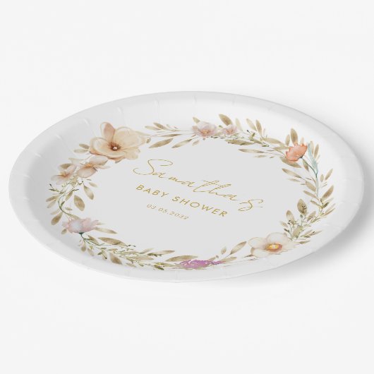 Boho Flower Baby Shower Papieren Bordje (Gekanteld)