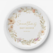 Boho Flower Baby Shower Papieren Bordje (Voorkant)