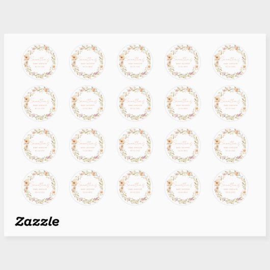 Boho Flower Baby Shower Ronde Sticker (Vel)