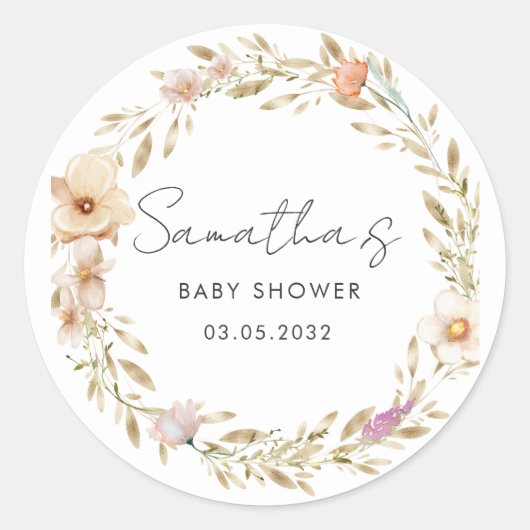 Boho Flower Baby Shower Ronde Sticker (Voorkant)