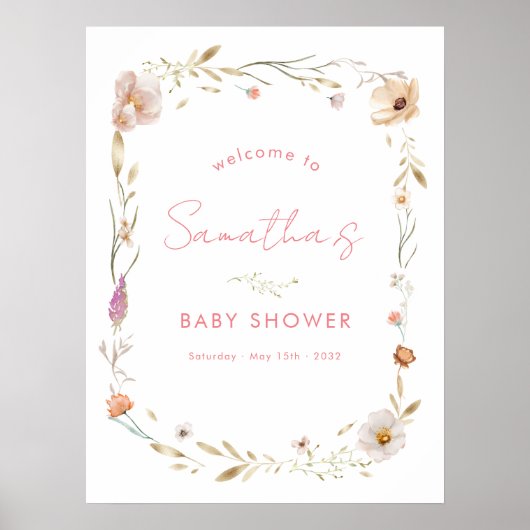 Boho Flower Baby Shower Welcome Poster (Voorkant)