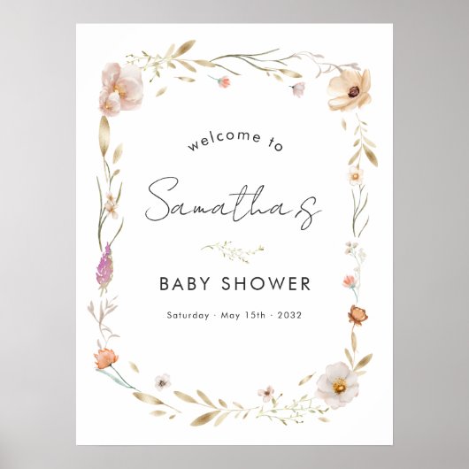 Boho Flower Baby Shower Welcome Poster (Voorkant)