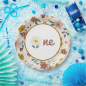 Boho Flower Borden Groovy One First Birthday Papieren Bordje (Feest)