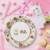 Boho Flower Borden Groovy One First Birthday Papieren Bordje (Feest)