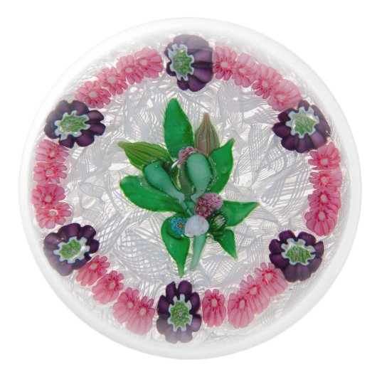 Boho Flower Border Pink Buds Victoriaans Keramische Knop (Voorkant)