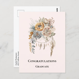 Boho Flower Bouquet en Dreamcatcher Afstuderen Briefkaart
