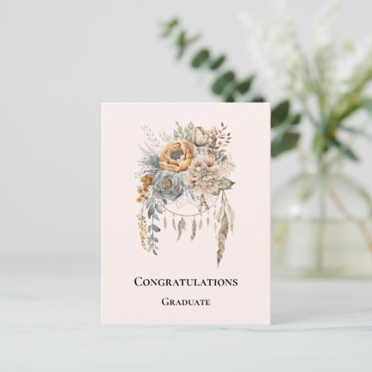 Boho Flower Bouquet en Dreamcatcher Afstuderen Briefkaart (Staand voorkant)
