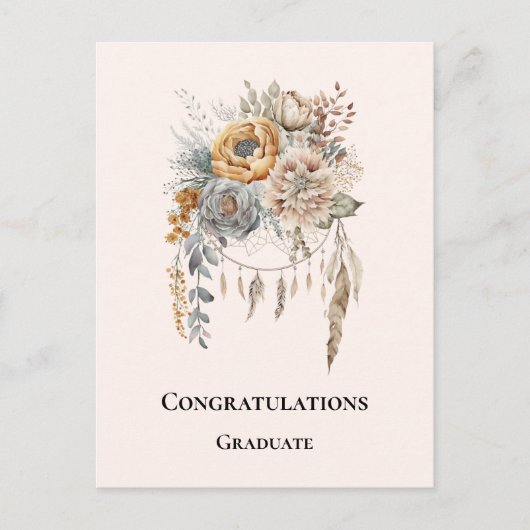 Boho Flower Bouquet en Dreamcatcher Afstuderen Briefkaart (Voorkant)