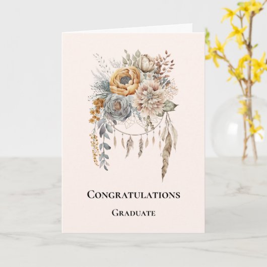 Boho Flower Bouquet en Dreamcatcher Afstuderen Kaart (Gele Bloem)