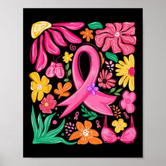 Boho Flower Coquette Bow Borstkanker Bewustzijn W Poster (Voorkant)