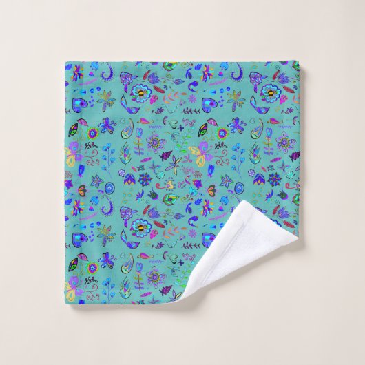 Boho Flower Doodles Bad Handdoek (Wasdoekje)