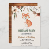 Boho flower fox doucheuitnodiging kaart (Voorkant / Achterkant)