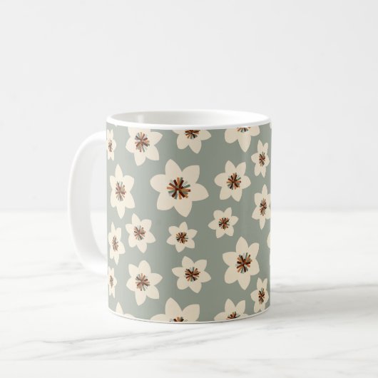 Boho flower - groene ondergrond koffiemok (Voorkant links)