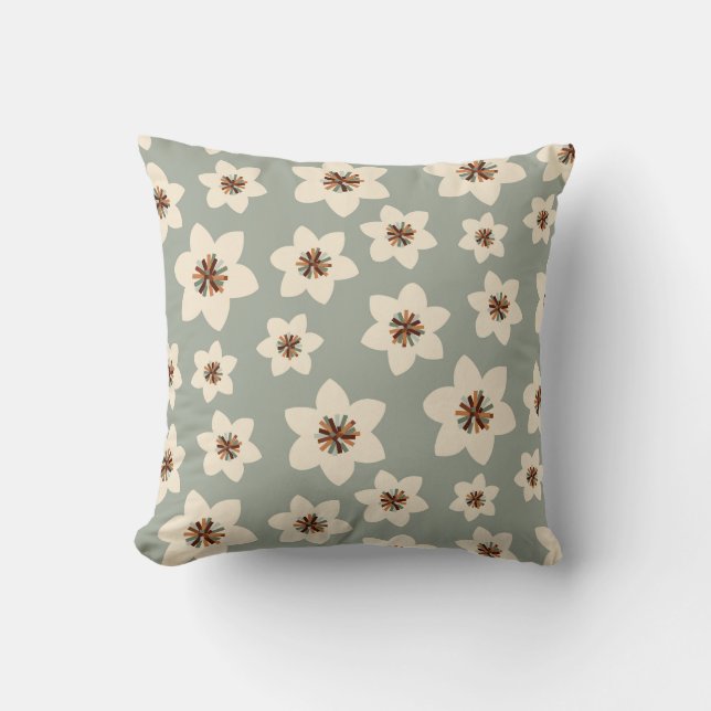Boho flower - groene ondergrond kussen (Voorkant)