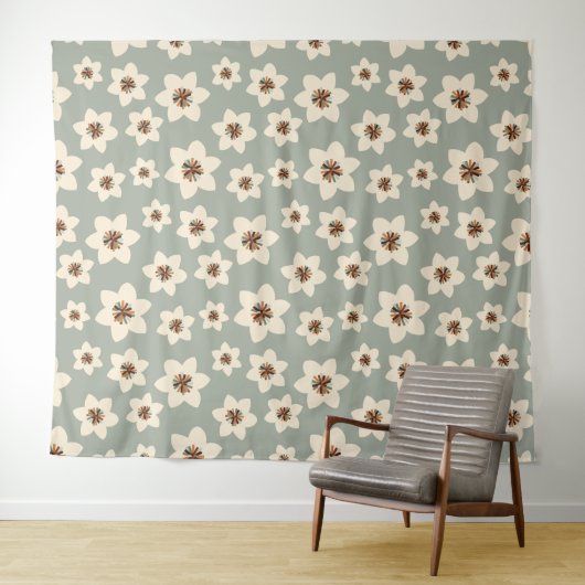 Boho flower - groene ondergrond wandkleed (In Situ (horizontaal))