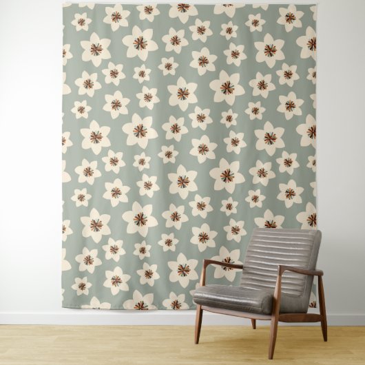 Boho flower - groene ondergrond wandkleed (In situ)