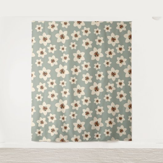 Boho flower - groene ondergrond wandkleed (Voorkant)