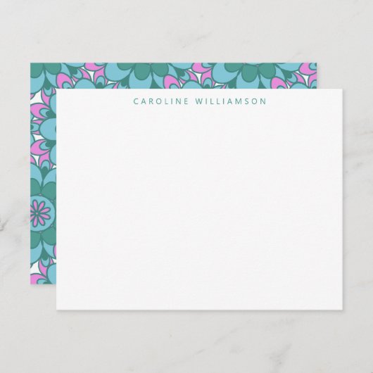 Boho Flower Groovy Green Personalized Stationery Notitiekaartje (Voorkant / Achterkant)