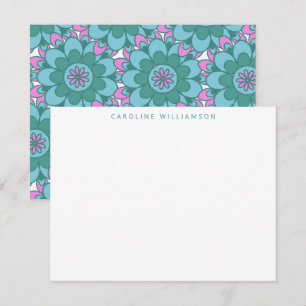Boho Flower Groovy Green Personalized Stationery Notitiekaartje