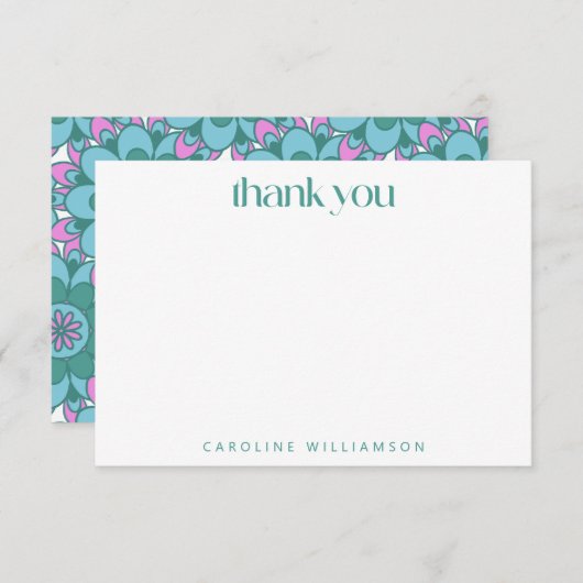 Boho Flower Groovy Green Persoonlijke naam Bedankkaart (Voorkant / Achterkant)