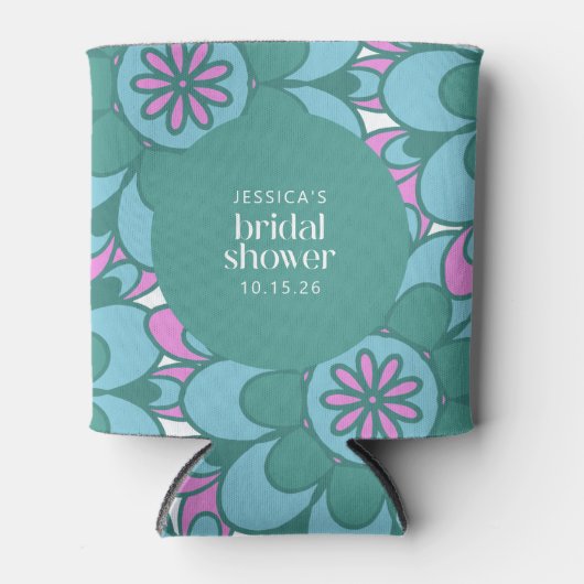 Boho Flower Groovy Green Vrijgezellenfeest Custom Blikjeskoeler (Voorkant)