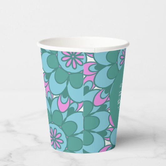 Boho Flower Groovy Green Vrijgezellenfeest Custom Papieren Bekers (Rechts)