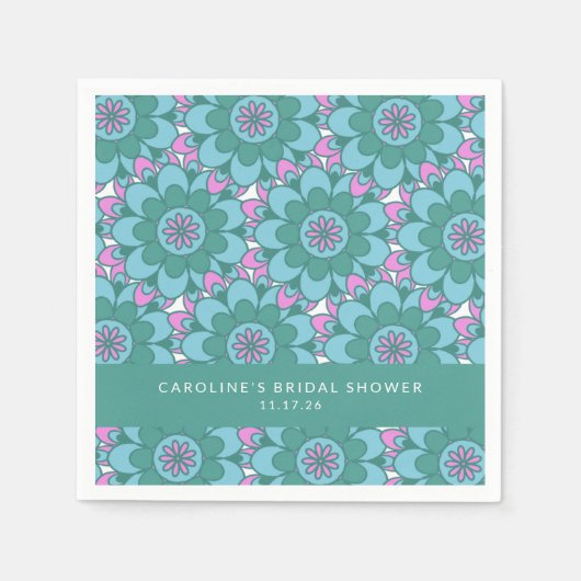 Boho Flower Groovy Green Vrijgezellenfeest Custom Servet (Voorkant)