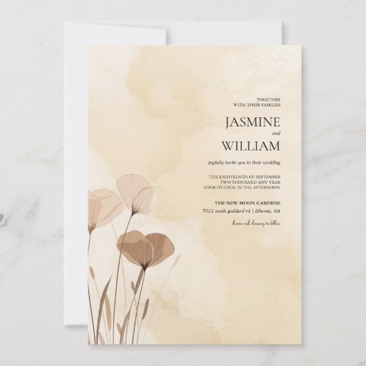 Boho Flower Herfst Waterverf bruiloft Kaart (Voorkant)