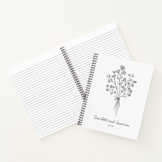 Boho Flower Line Art Drawing Personalized Wedding Notitieboek (Binnen)