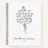 Boho Flower Line Art Drawing Personalized Wedding Notitieboek (Voorkant)