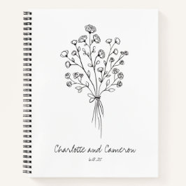 Boho Flower Line Art Drawing Personalized Wedding Notitieboek