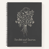 Boho Flower Line Art Drawing Personalized Wedding Notitieboek (Voorkant)