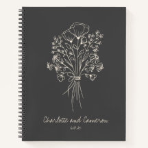 Boho Flower Line Art Drawing Personalized Wedding