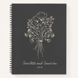 Boho Flower Line Art Drawing Personalized Wedding Notitieboek