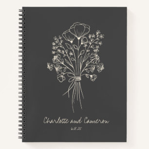 Boho Flower Line Art Drawing Personalized Wedding Notitieboek