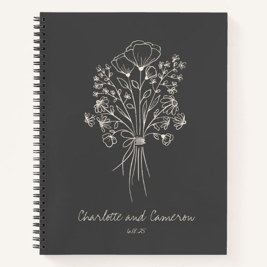 Boho Flower Line Art Drawing Personalized Wedding Notitieboek (Voorkant)