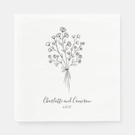 Boho Flower Line Art Drawing Personalized Wedding Servet