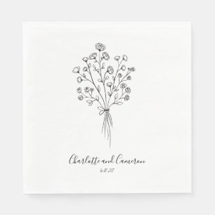 Boho Flower Line Art Drawing Personalized Wedding Servet