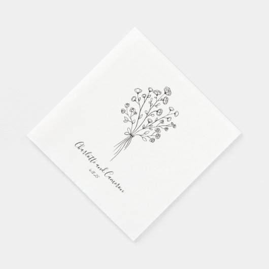 Boho Flower Line Art Drawing Personalized Wedding Servet (Hoek)