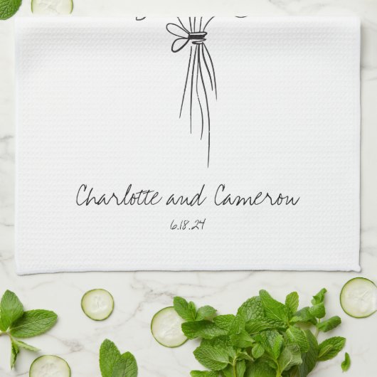 Boho Flower Line Art Drawing Personalized Wedding Theedoek (Gevouwen)