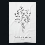 Boho Flower Line Art Drawing Personalized Wedding Theedoek<br><div class="desc">Boho Flower Line Art Drawing Personalized Wedding Kitchen Towel</div>