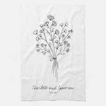 Boho Flower Line Art Drawing Personalized Wedding