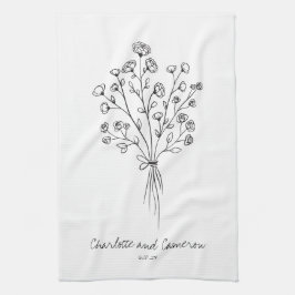 Boho Flower Line Art Drawing Personalized Wedding Theedoek