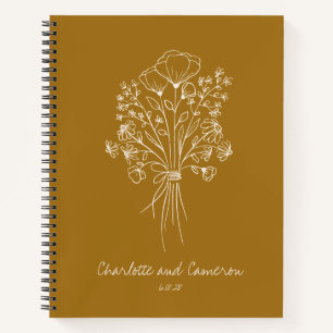 Boho Flower Line Art Gepersonaliseerde bruiloft mo Notitieboek